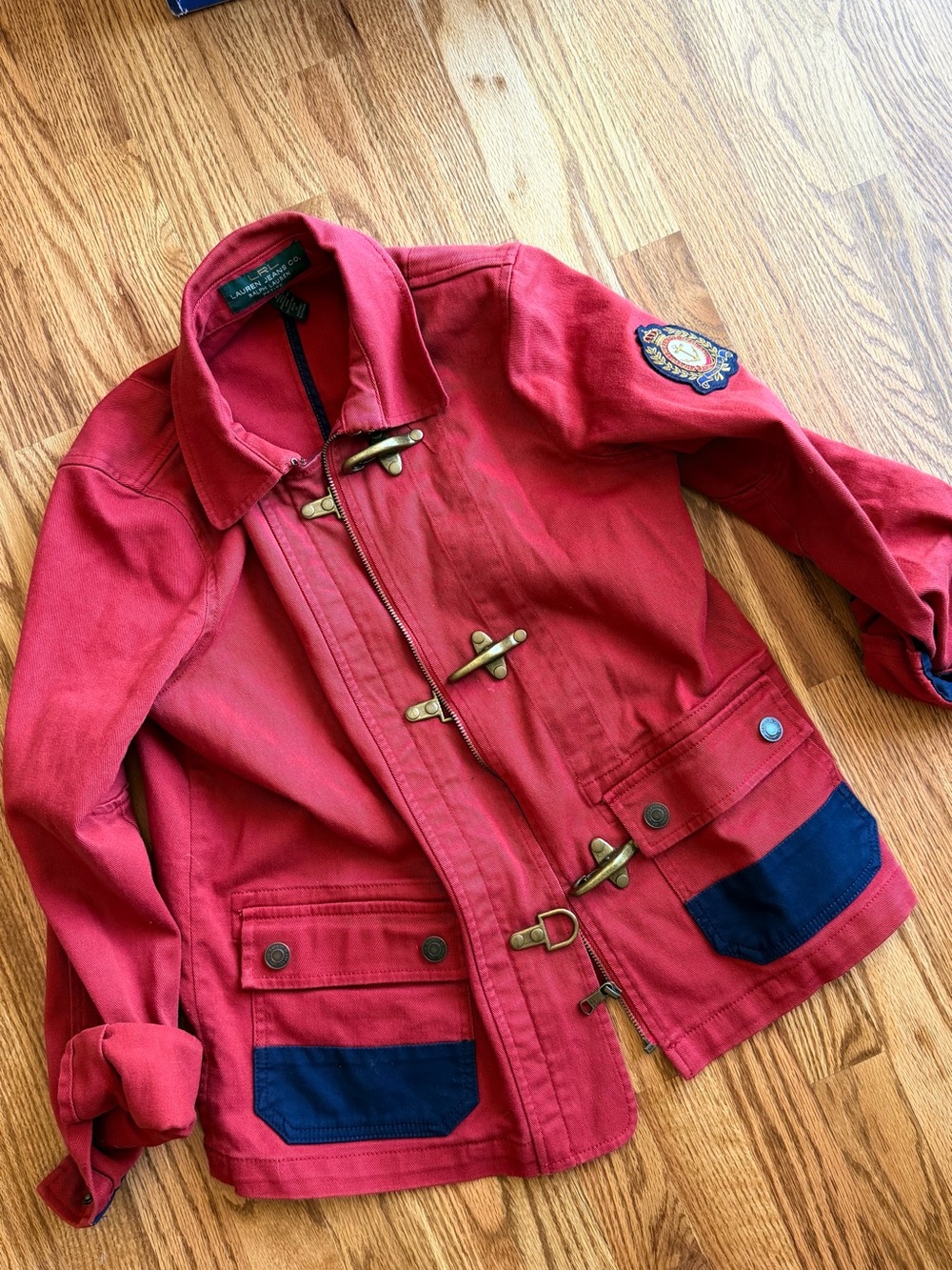 Lauren Ralph Lauren Red Utility Jacket with Navy Pocket Accents